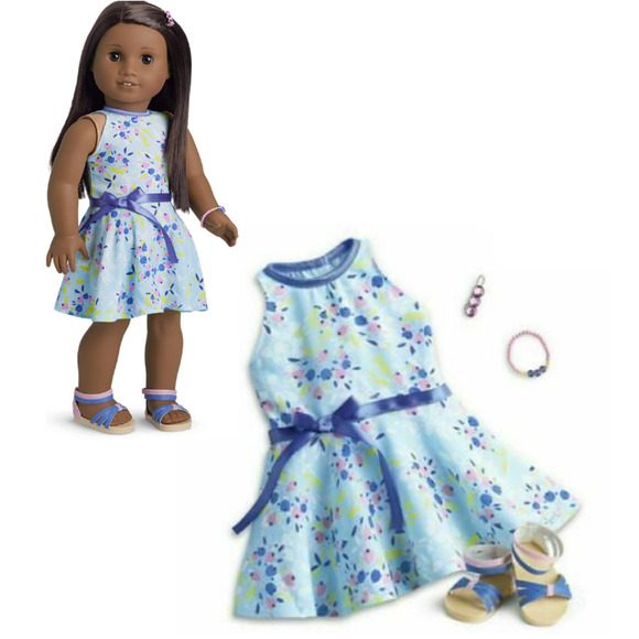 American Girl Clothes SIMPLY SPRING OUTFIT Floral Dress Shoes Bracelet Barrette! - Picture 1 of 4